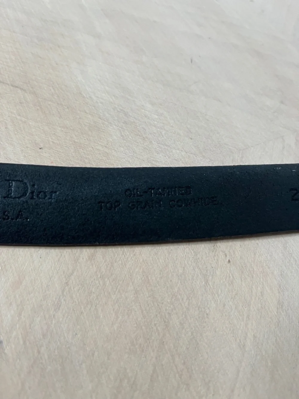 Christian Dior Men's Black Leather Belt with Braided Tip and Silver Buckle 38